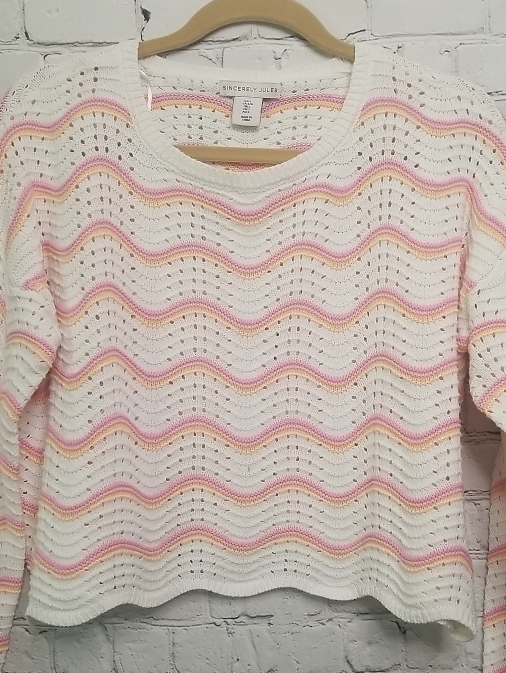 Sincerely Jules Knit Sweater Scoop Neck Large Pink Orange White